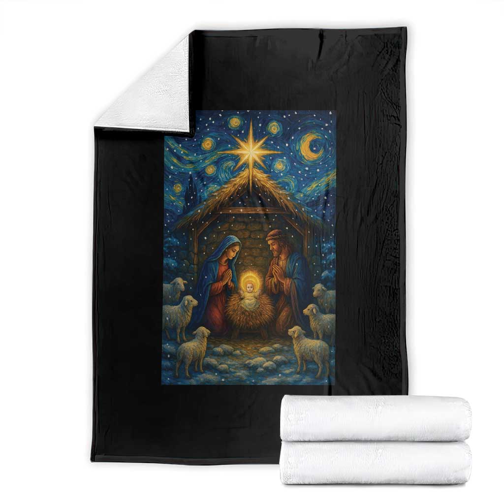 Jesus Christmas Throw Blanket Starry Night Nativity Scene Xmas TS14 Black Print Your Wear