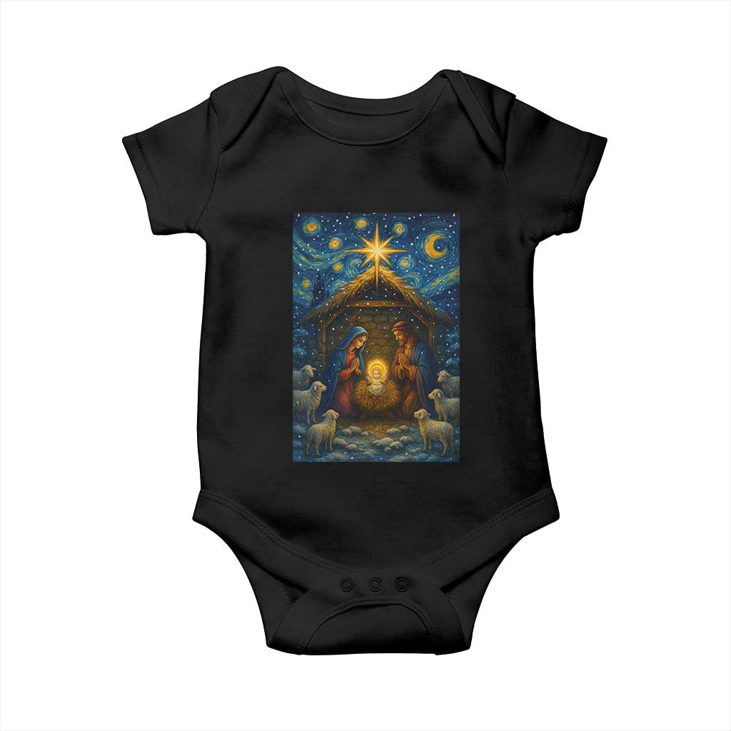 Jesus Christmas Baby Onesie Starry Night Nativity Scene Xmas TS14 Black Print Your Wear