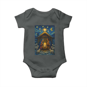 Jesus Christmas Baby Onesie Starry Night Nativity Scene Xmas TS14 Dark Heather Print Your Wear