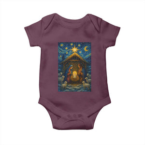 Jesus Christmas Baby Onesie Starry Night Nativity Scene Xmas TS14 Maroon Print Your Wear
