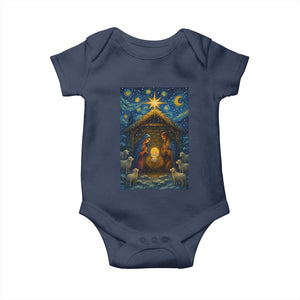Jesus Christmas Baby Onesie Starry Night Nativity Scene Xmas TS14 Navy Print Your Wear