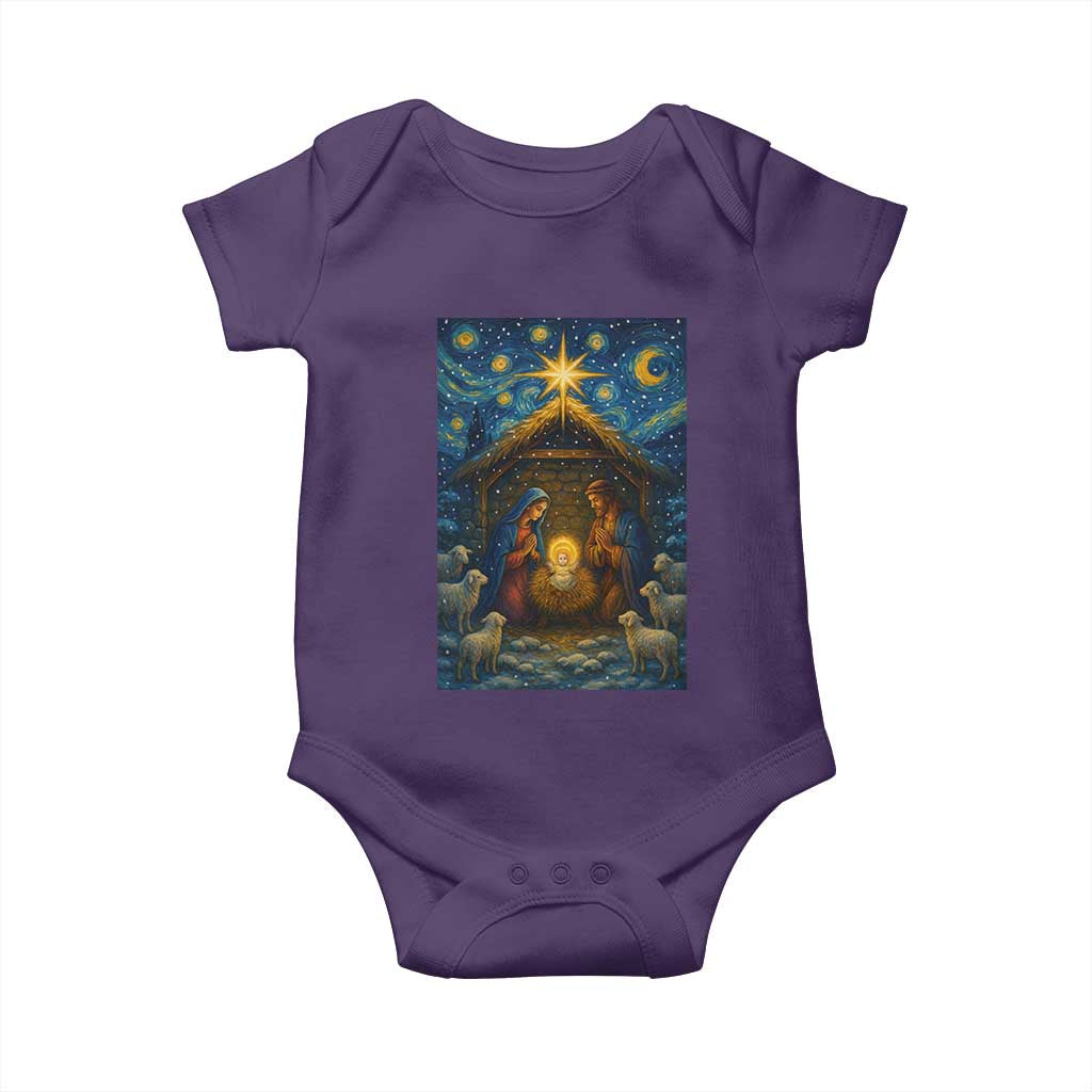 Jesus Christmas Baby Onesie Starry Night Nativity Scene Xmas TS14 Purple Print Your Wear