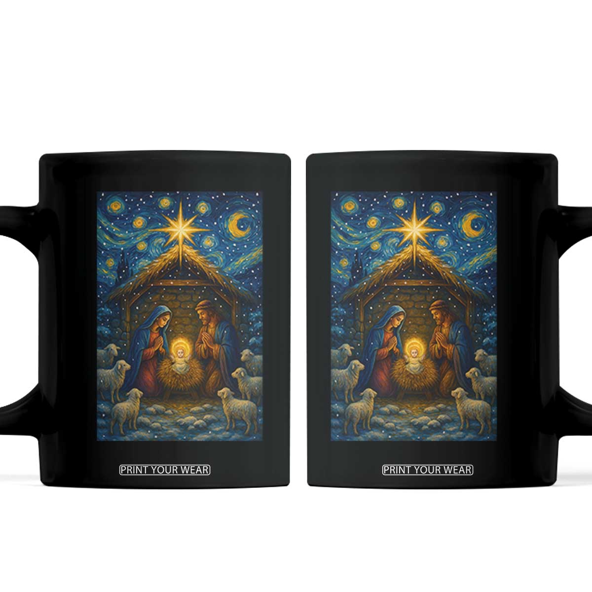 Jesus Christmas Coffee Mug Starry Night Nativity Scene Xmas TS14 Black Print Your Wear