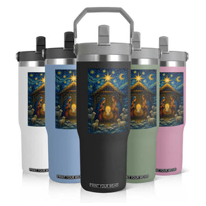 Jesus Christmas Flip Straw Tumbler Starry Night Nativity Scene Xmas TS14 Print Your Wear