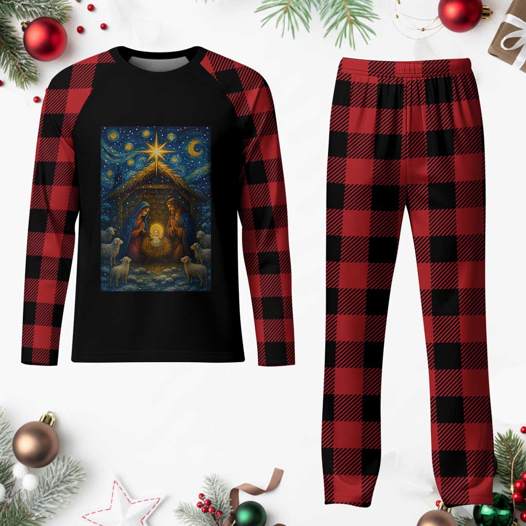 Jesus Christmas Plaid Pajama Set Starry Night Nativity Scene Xmas TS14 Buffalo Plaid Print Your Wear