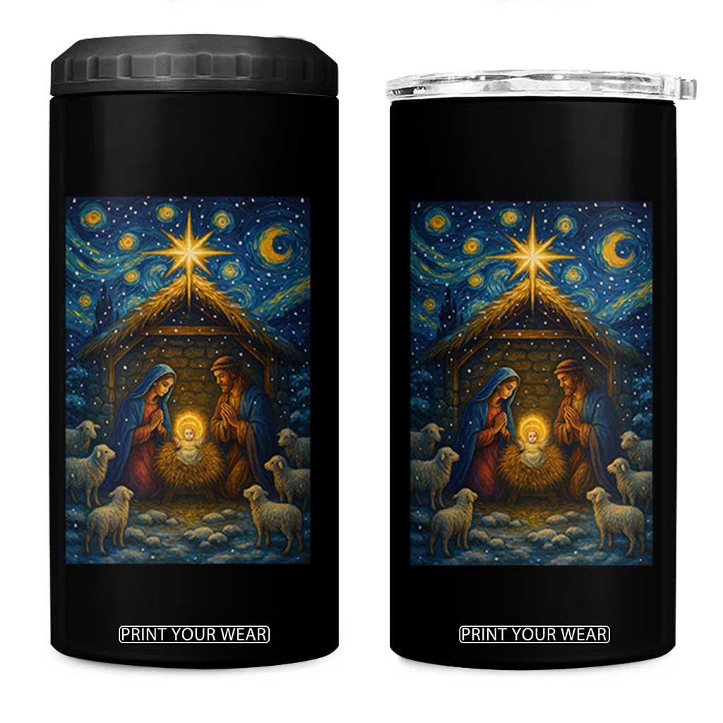 Jesus Christmas 4 in 1 Can Cooler Tumbler Starry Night Nativity Scene Xmas TS14 One Size: 16 oz Black Print Your Wear