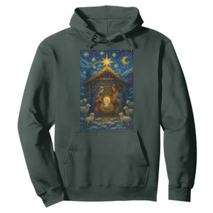Jesus Christmas Hoodie Starry Night Nativity Scene Xmas TS14 Dark Forest Green Print Your Wear