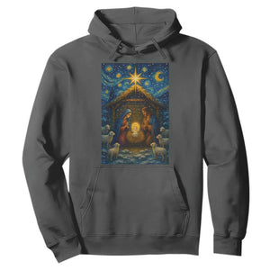 Jesus Christmas Hoodie Starry Night Nativity Scene Xmas TS14 Dark Heather Print Your Wear