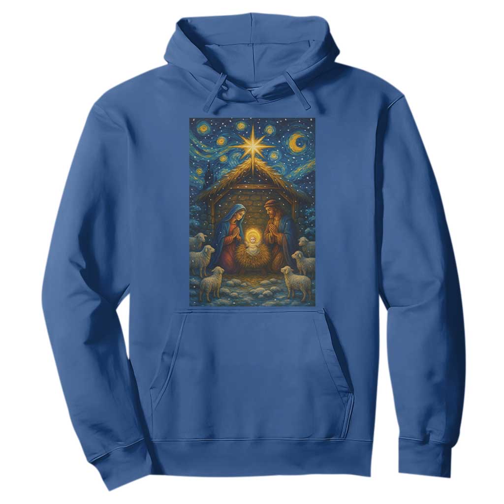 Jesus Christmas Hoodie Starry Night Nativity Scene Xmas TS14 Royal Blue Print Your Wear