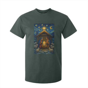 Jesus Christmas T Shirt For Kid Starry Night Nativity Scene Xmas TS14 Dark Forest Green Print Your Wear