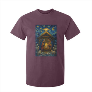 Jesus Christmas T Shirt For Kid Starry Night Nativity Scene Xmas TS14 Maroon Print Your Wear