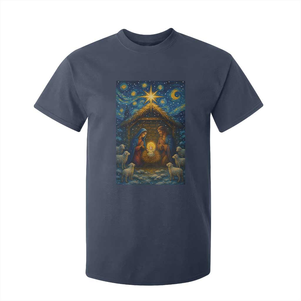 Jesus Christmas T Shirt For Kid Starry Night Nativity Scene Xmas TS14 Navy Print Your Wear
