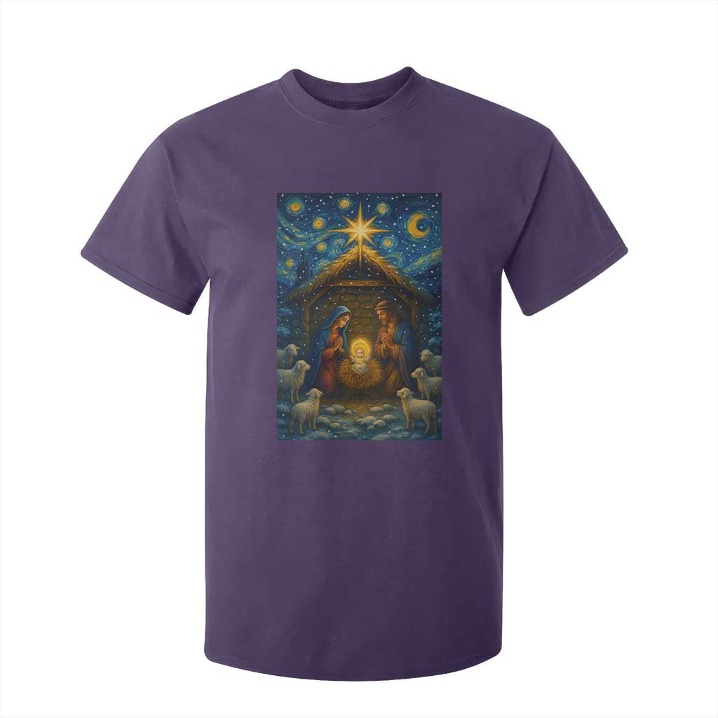 Jesus Christmas T Shirt For Kid Starry Night Nativity Scene Xmas TS14 Purple Print Your Wear