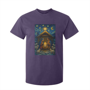 Jesus Christmas T Shirt For Kid Starry Night Nativity Scene Xmas TS14 Purple Print Your Wear