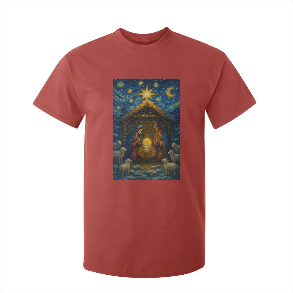 Jesus Christmas T Shirt For Kid Starry Night Nativity Scene Xmas TS14 Red Print Your Wear