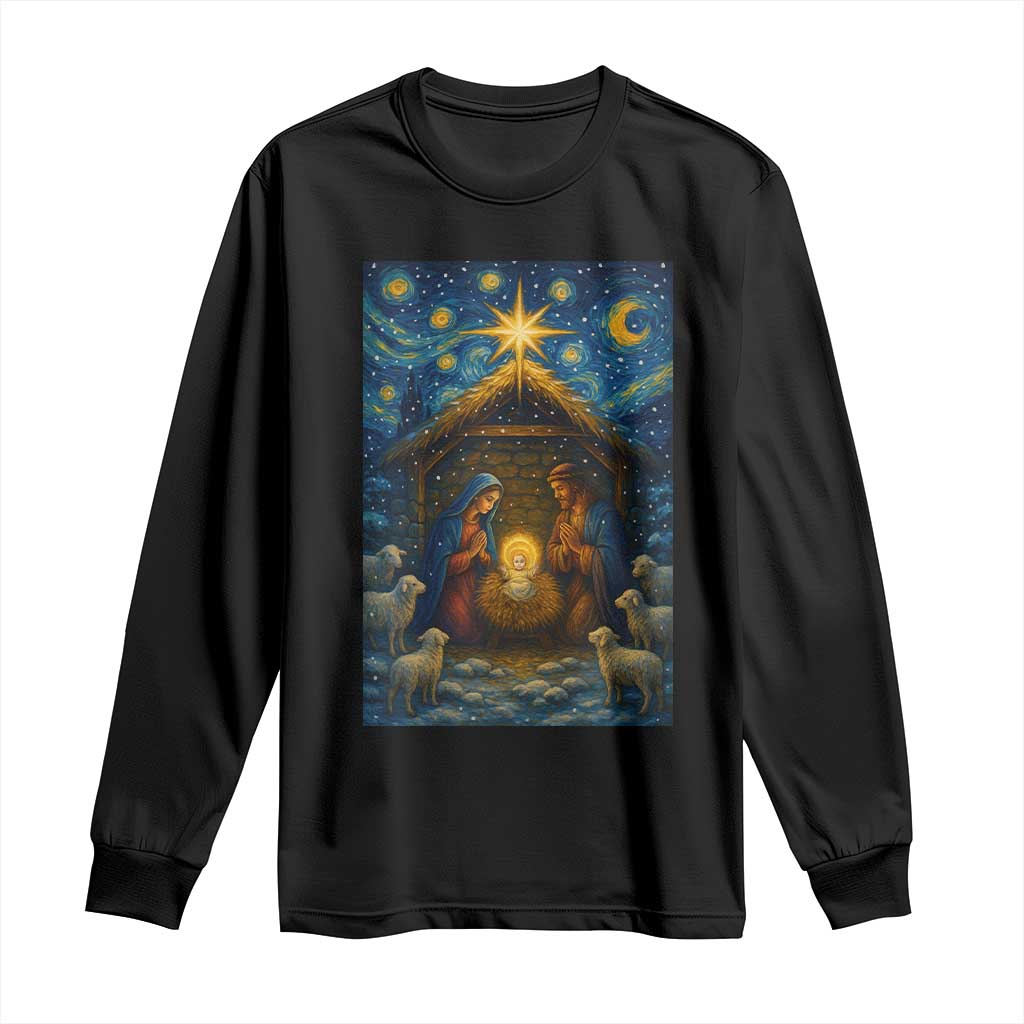 Jesus Christmas Long Sleeve Shirt Starry Night Nativity Scene Xmas TS14 Black Print Your Wear