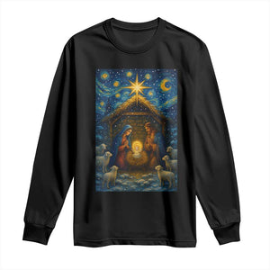 Jesus Christmas Long Sleeve Shirt Starry Night Nativity Scene Xmas TS14 Black Print Your Wear