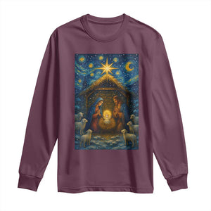 Jesus Christmas Long Sleeve Shirt Starry Night Nativity Scene Xmas TS14 Maroon Print Your Wear