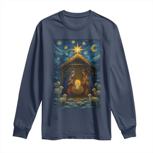 Jesus Christmas Long Sleeve Shirt Starry Night Nativity Scene Xmas TS14 Navy Print Your Wear