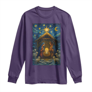 Jesus Christmas Long Sleeve Shirt Starry Night Nativity Scene Xmas TS14 Purple Print Your Wear