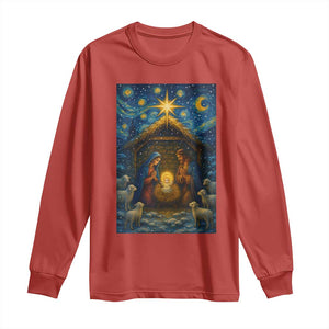 Jesus Christmas Long Sleeve Shirt Starry Night Nativity Scene Xmas TS14 Red Print Your Wear