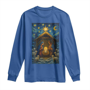Jesus Christmas Long Sleeve Shirt Starry Night Nativity Scene Xmas TS14 Royal Blue Print Your Wear