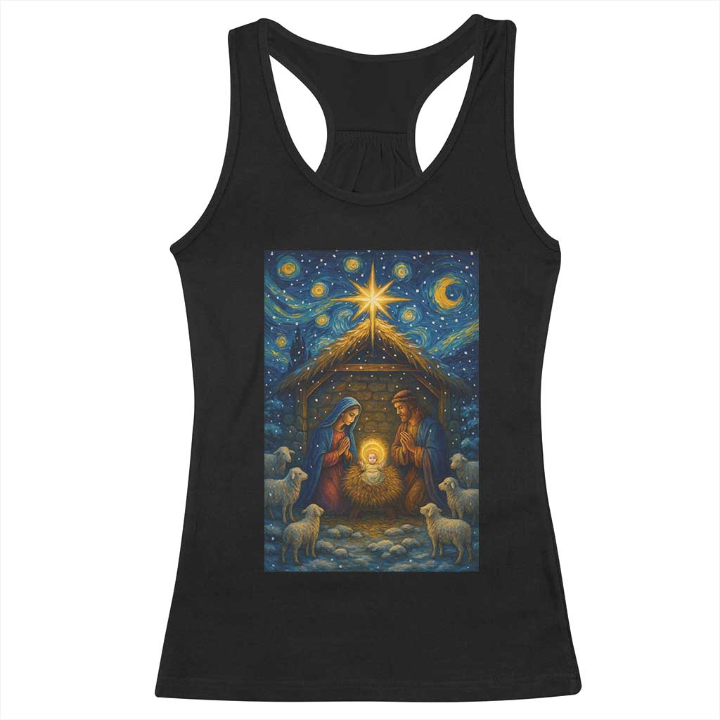 Jesus Christmas Racerback Tank Top Starry Night Nativity Scene Xmas TS14 Black Print Your Wear