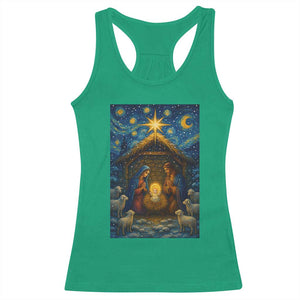 Jesus Christmas Racerback Tank Top Starry Night Nativity Scene Xmas - Print Your Wear