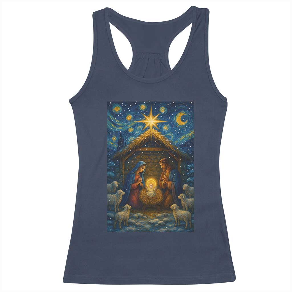 Jesus Christmas Racerback Tank Top Starry Night Nativity Scene Xmas TS14 Navy Print Your Wear