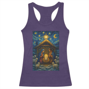 Jesus Christmas Racerback Tank Top Starry Night Nativity Scene Xmas - Print Your Wear