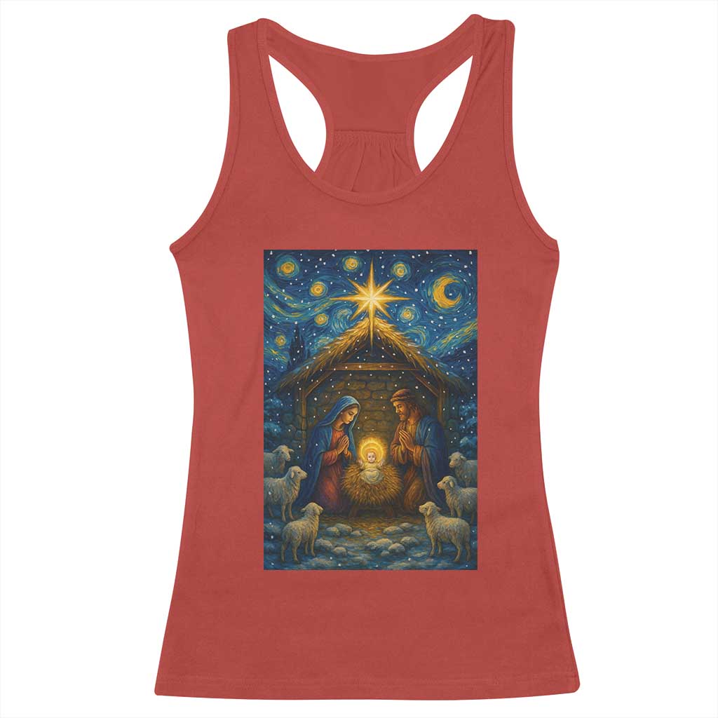 Jesus Christmas Racerback Tank Top Starry Night Nativity Scene Xmas TS14 Red Print Your Wear