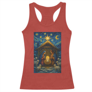 Jesus Christmas Racerback Tank Top Starry Night Nativity Scene Xmas - Print Your Wear