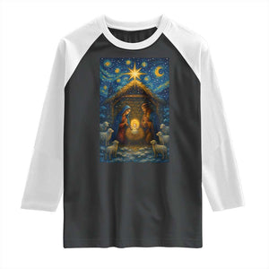 Jesus Christmas Raglan Shirt Starry Night Nativity Scene Xmas - Print Your Wear