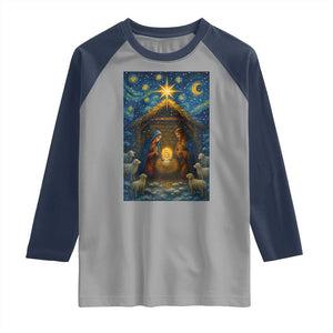 Jesus Christmas Raglan Shirt Starry Night Nativity Scene Xmas - Print Your Wear