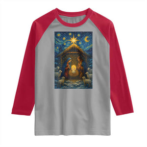 Jesus Christmas Raglan Shirt Starry Night Nativity Scene Xmas TS14 Sport Gray Red Print Your Wear