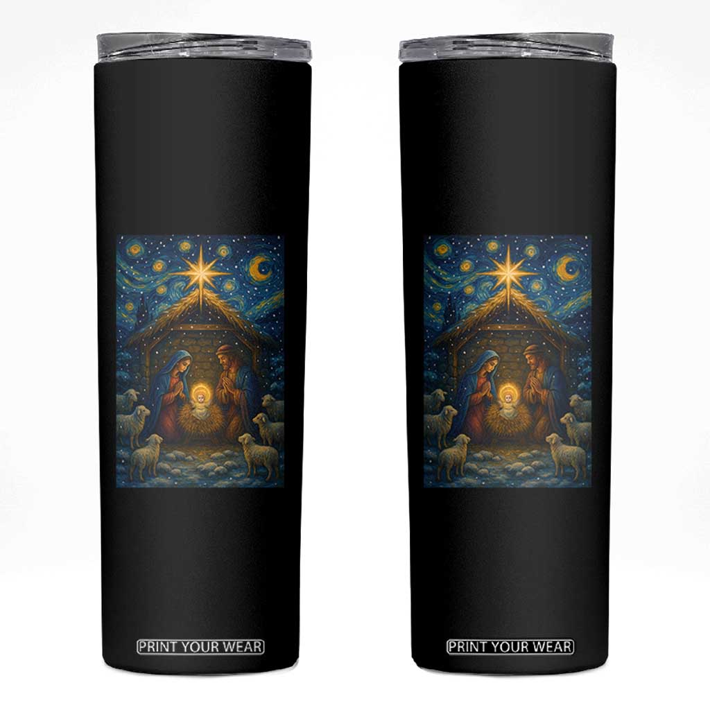 Jesus Christmas Skinny Tumbler Starry Night Nativity Scene Xmas TS14 Black Print Your Wear