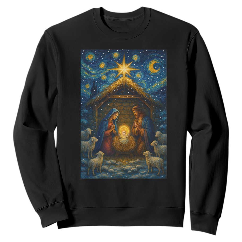 Jesus Christmas Sweatshirt Starry Night Nativity Scene Xmas TS14 Black Print Your Wear