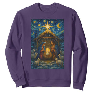 Jesus Christmas Sweatshirt Starry Night Nativity Scene Xmas TS14 Purple Print Your Wear