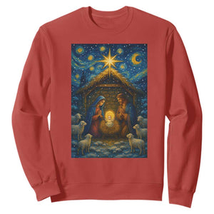 Jesus Christmas Sweatshirt Starry Night Nativity Scene Xmas TS14 Red Print Your Wear