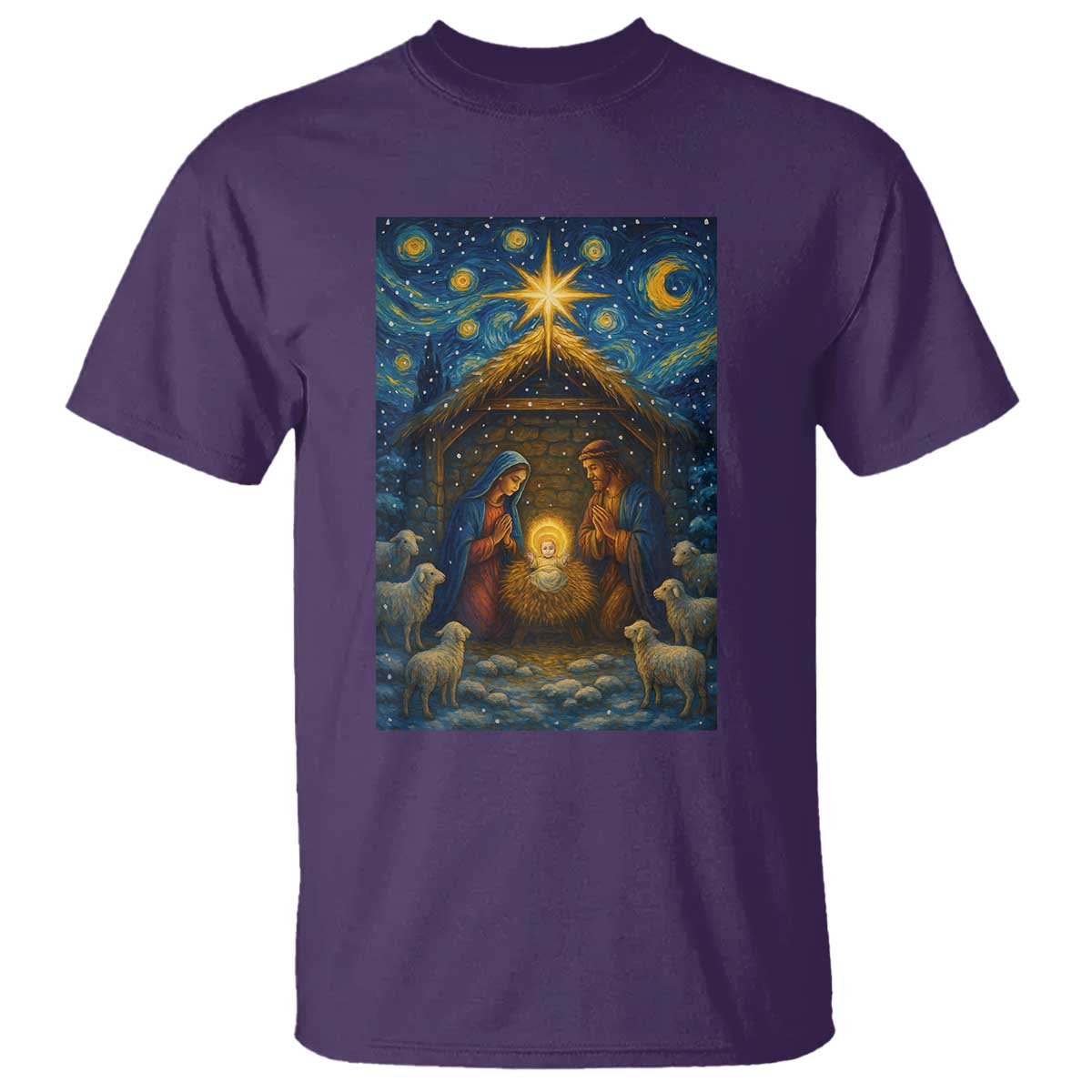 Jesus Christmas T Shirt Starry Night Nativity Scene Xmas TS14 Purple Print Your Wear