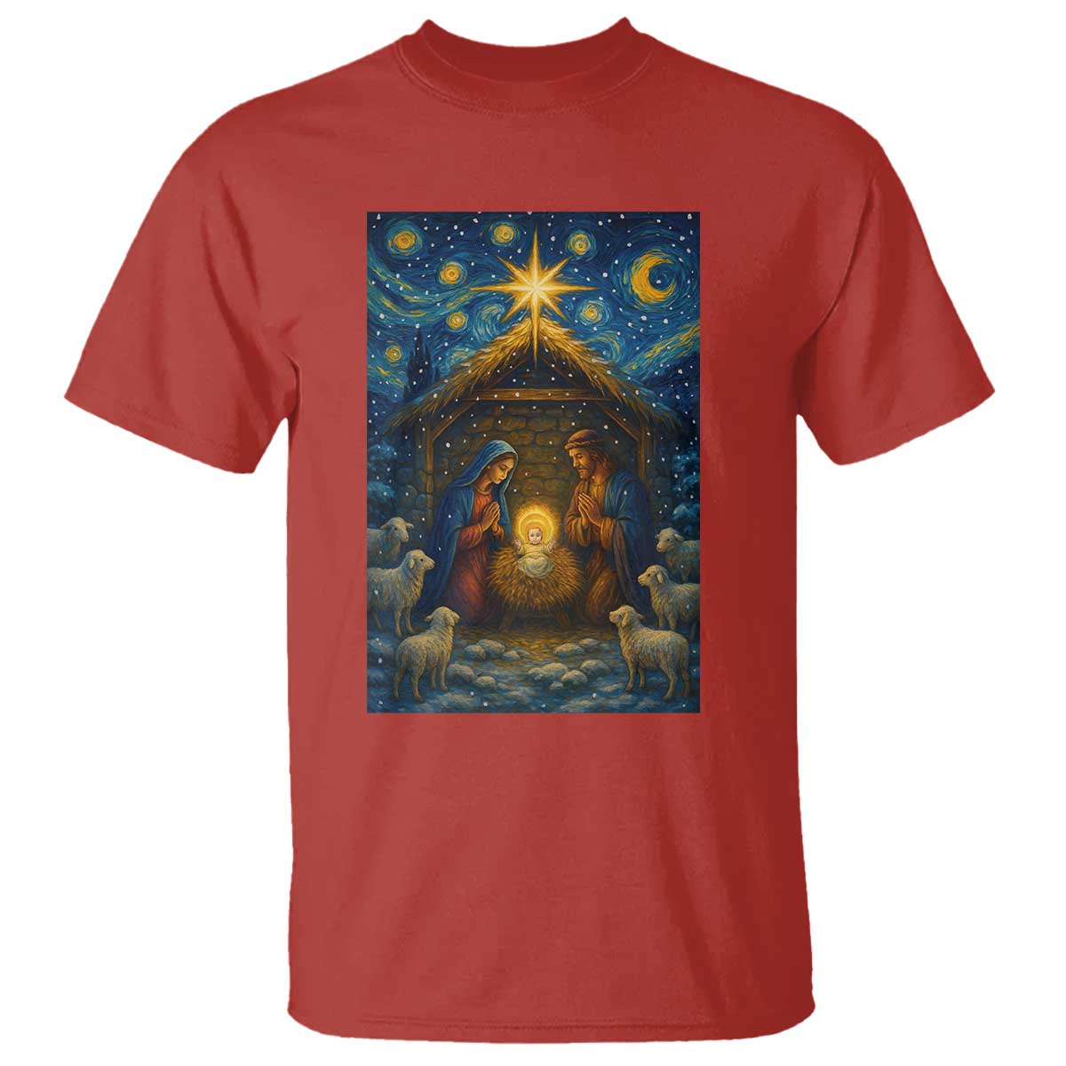 Jesus Christmas T Shirt Starry Night Nativity Scene Xmas TS14 Red Print Your Wear