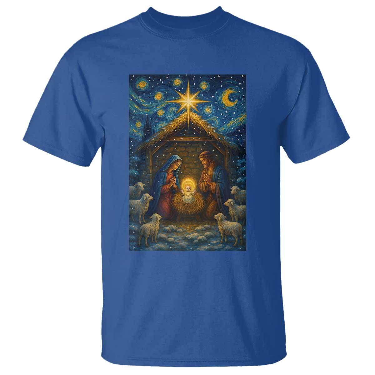 Jesus Christmas T Shirt Starry Night Nativity Scene Xmas TS14 Royal Blue Print Your Wear