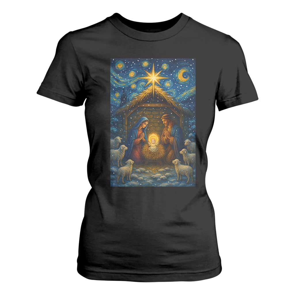 Jesus Christmas T Shirt For Women Starry Night Nativity Scene Xmas TS14 Black Print Your Wear