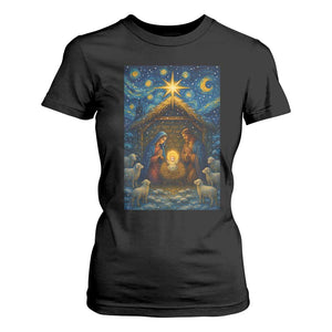 Jesus Christmas T Shirt For Women Starry Night Nativity Scene Xmas TS14 Black Print Your Wear