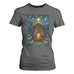 Jesus Christmas T Shirt For Women Starry Night Nativity Scene Xmas TS14 Dark Heather Print Your Wear