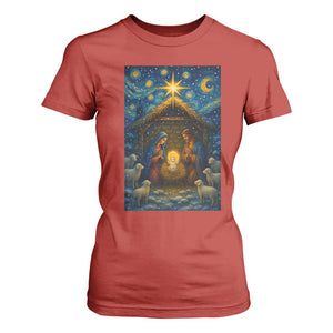Jesus Christmas T Shirt For Women Starry Night Nativity Scene Xmas TS14 Red Print Your Wear