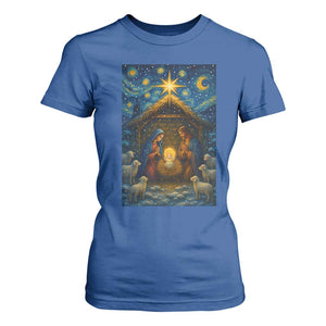 Jesus Christmas T Shirt For Women Starry Night Nativity Scene Xmas TS14 Royal Blue Print Your Wear
