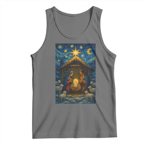 Jesus Christmas Tank Top Starry Night Nativity Scene Xmas TS14 Black Heather Print Your Wear