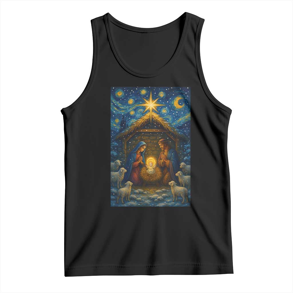 Jesus Christmas Tank Top Starry Night Nativity Scene Xmas TS14 Black Print Your Wear