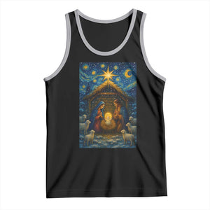 Jesus Christmas Tank Top Starry Night Nativity Scene Xmas TS14 Black Athletic Heather Print Your Wear